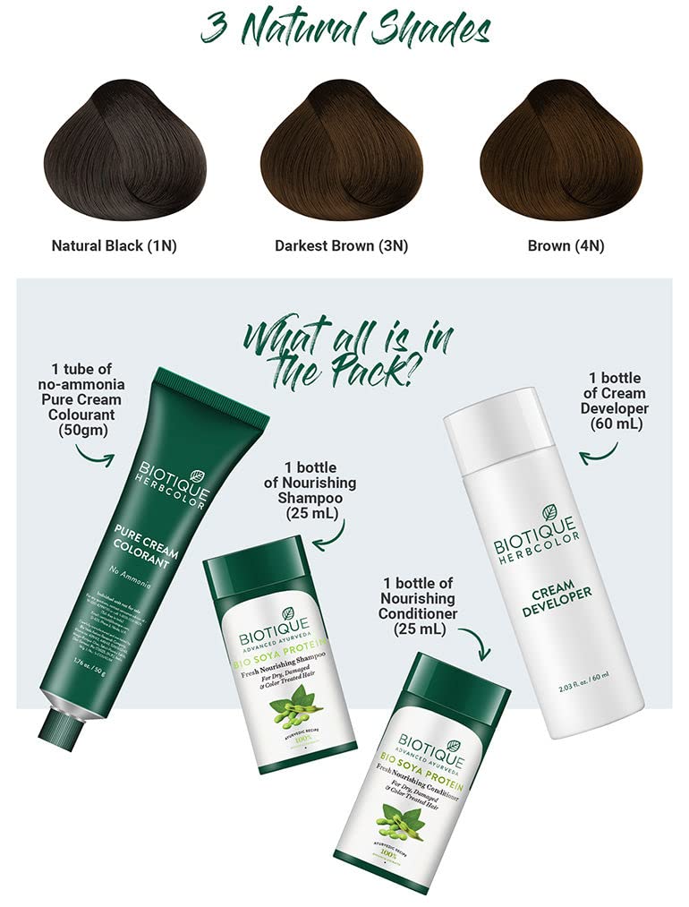 Biotique Bio Herbcolor 1N Natural Black, 50 g + 110 ml, Bio Herbcolor 3N Darkest Brown, 50 g + 110 ml and Bio Herbcolor 4N Brown, 50 g + 110 ml (Pack of 3)