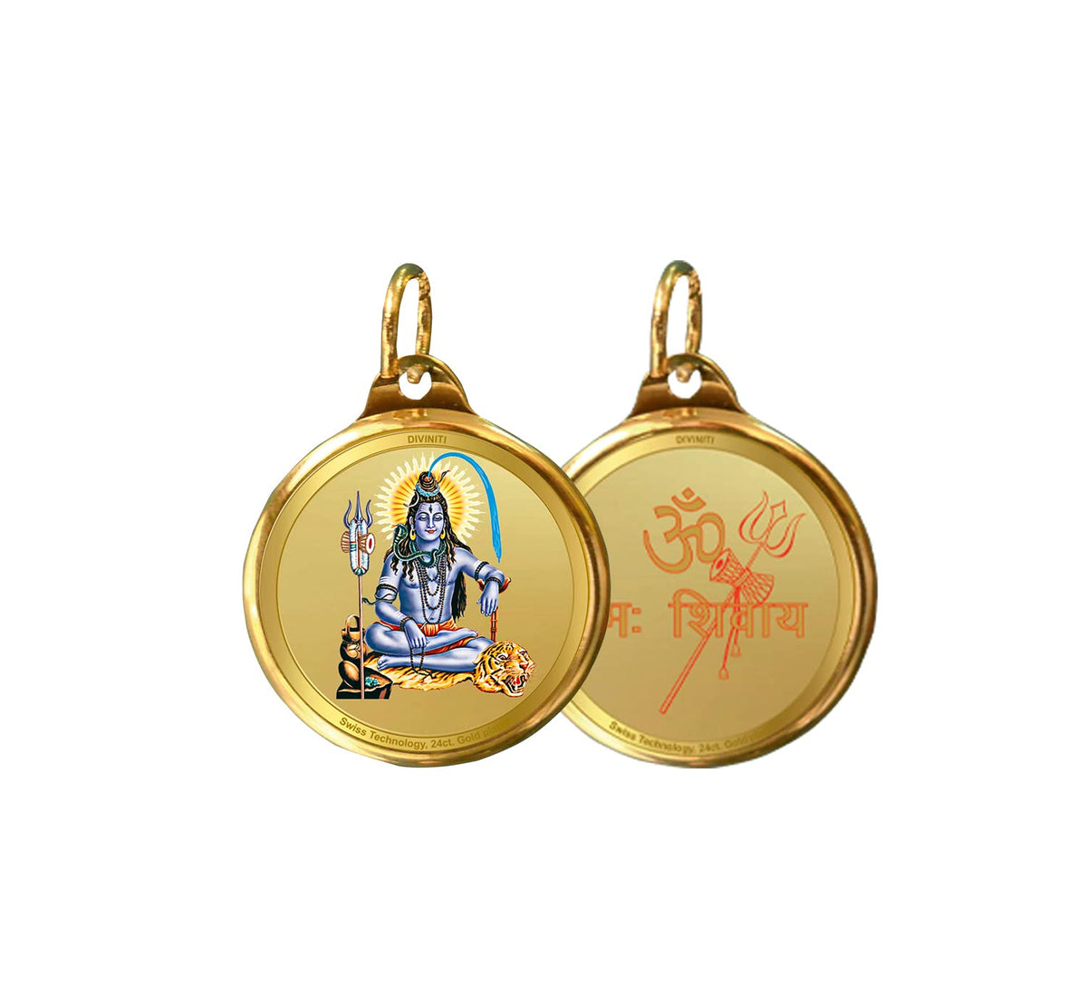 DIVINITI 24K Gold Plated Double-Sided Religious Pendant with Premium Gift Box, Spiritual Locket for Men & Women, Devotional Jewellery for Gifting & Everyday Wear | Shiva & Om-1