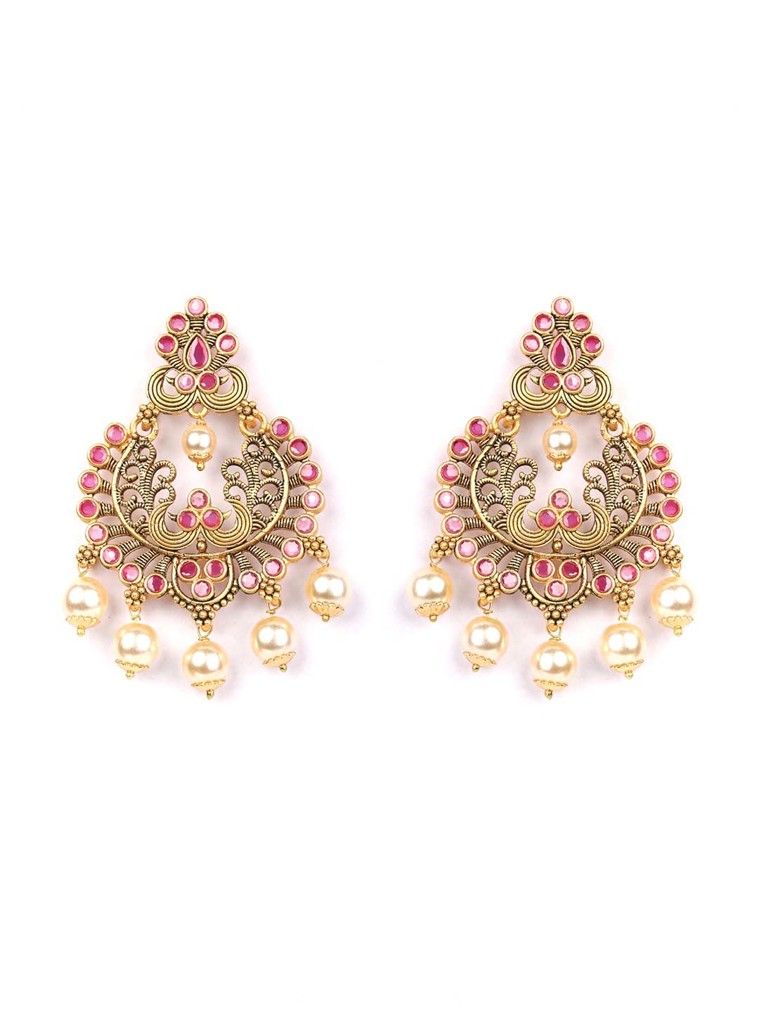 Priyaasi Pearls Ruby Gold Plated Chandbali Earring