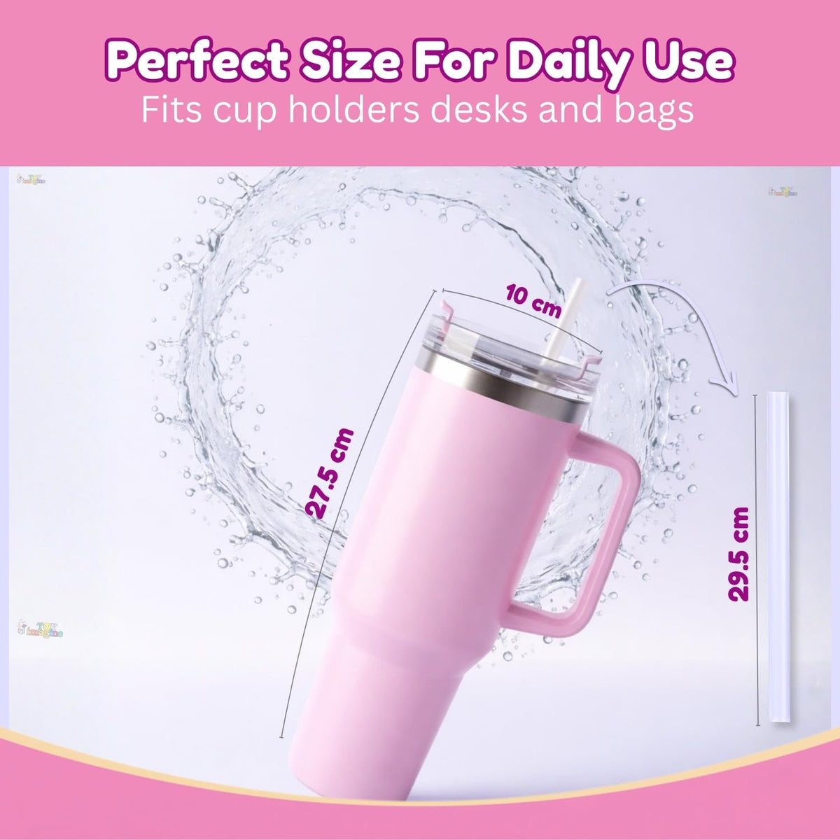 Toy Imagine Stainless Steel Insulated Tumbler with Handle, Lid & Straw | Hot & Cold Large Travel Mug Water Cup for Gym, Office & Outdoor Use | Leakproof | 1200 ml(Pink)