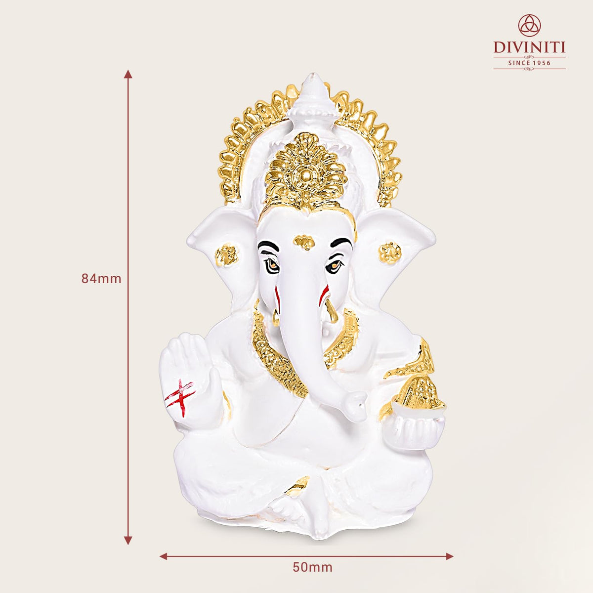 DIVINITI 24K Gold Plated Resin Lord Ganesha Idol for Car Dashboard, Tabletop|Ganesh Statue for Good Luck and Success|Ganpati Murti for Home Decor Mandir, Office Desk Puja Gift White (8.4x4.2cm)