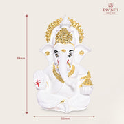 DIVINITI 24K Gold Plated Resin Lord Ganesha Idol for Car Dashboard, Tabletop|Ganesh Statue for Good Luck and Success|Ganpati Murti for Home Decor Mandir, Office Desk Puja Gift White (8.4x4.2cm)