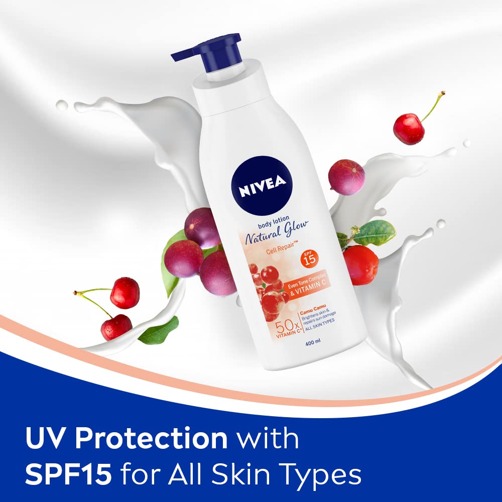 Nivea Body Lotion Natural Glow, Cell Repair, Spf 15 & 50X Vitamin C 400ml (Pack of 2)