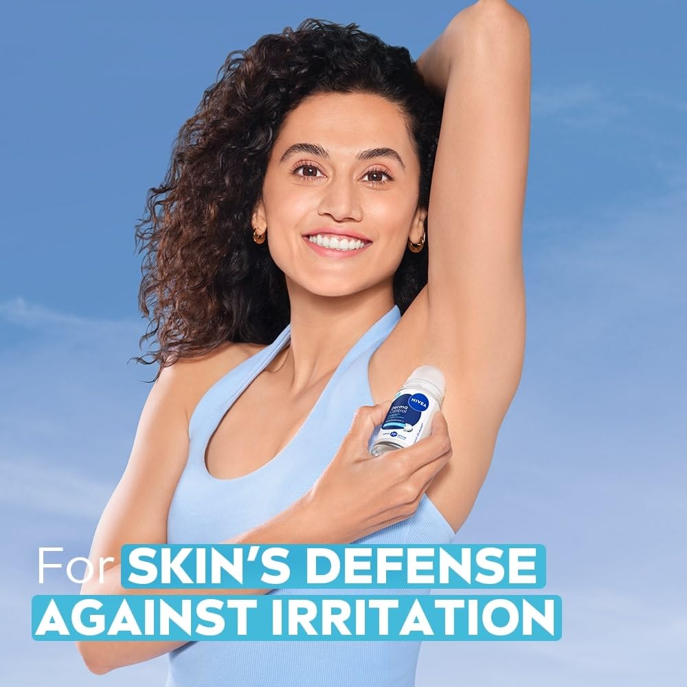 NIVEA Derma Control Defend Underarm Deo Roll-On for Women | Defends Against Irritation | 72H Derma Active Protection | With Pure Hyaluronic Acid & Pro-Vitamin B5 | 0% Alcohol | 50 ml