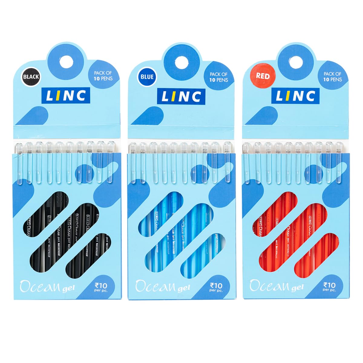 Linc Ocean Classic 0.55mm Gel Pen Combo | Red | Blue & Black Ink | Pack of 30