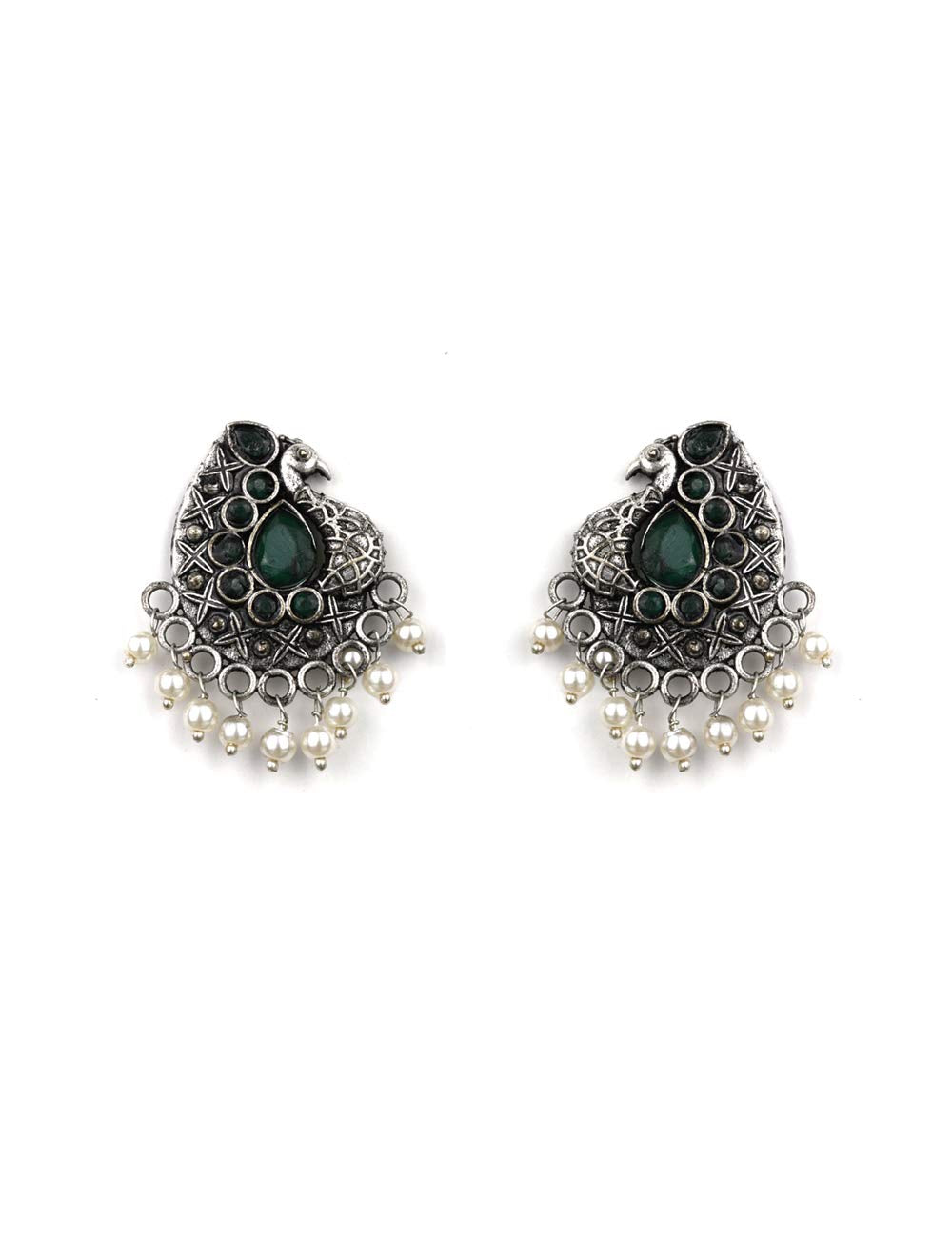 Priyaasi Silver Plated Artificial Stones Traditional Drop Earrings For Women and Girls(Silver)