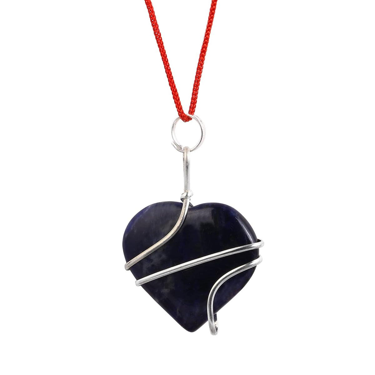 ASTRODIDI Natural Blue Sodalite Stone Heart Shape Wire Wrapped Pendant Locket for Women and Men