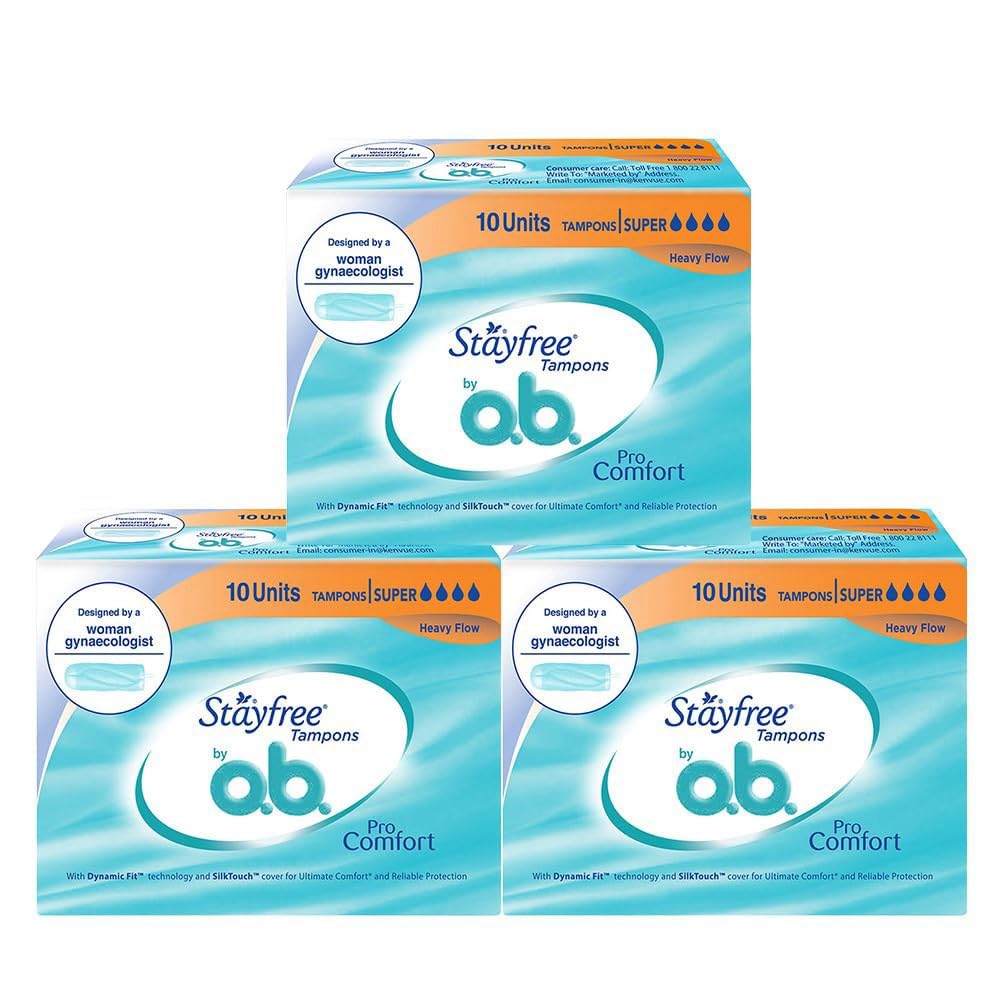 Stayfree Tampons by OB Super 10's | Heavy Flow | Dynamic Fit Technology | Rash & Stain free | No skin irritation| Upto 100% leakage protection | Silk touch technology
