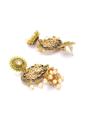 Priyaasi Green Kundan Beads Gold Plated Jhumka Earring, One Size (EAR-PR-50694)