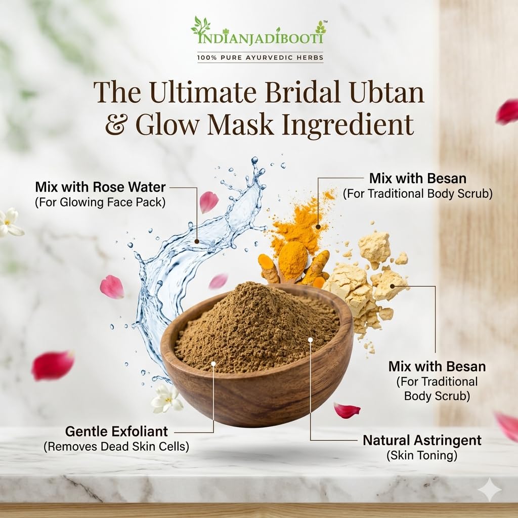 IndianJadiBooti Pure Khus Root Powder (Vetiver) for Glowing Skin, Acne Control, Prickly Heat Relief & DIY Ubtan - Raw Herbal Face Pack & Skin Treatment Mask (250 Grams)