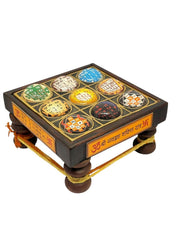 RUDRADIVINE Navgrah Chowki Wooden Base with 3D Glass Yantra – 9 Planet Shanti & Vastu