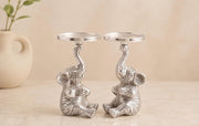 KridayKraft Elephant Candle Holders Set of 2 Pcs- Decorative Cast Aluminum Figurine Pillar Stands - Lucky Elephant Statues for Home Decor, Living Room, Gifting - Raised Trunk Design