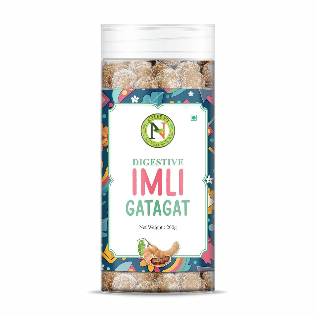 NatureVit Imli Gatagat Candy 200g – Sweet & Sour Tamarind Churan Goli | Khatti-Meethi Mouth Freshener & Digestive Treat | Vegetarian