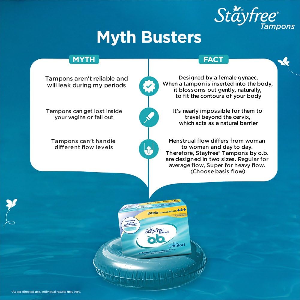 Stayfree Tampons by OB| Normal flow|10 piece| Dynamic Fit Technology| Rashfree| No skin irritation| Upto 100% leakage protection| Silk touch technology| Stain free