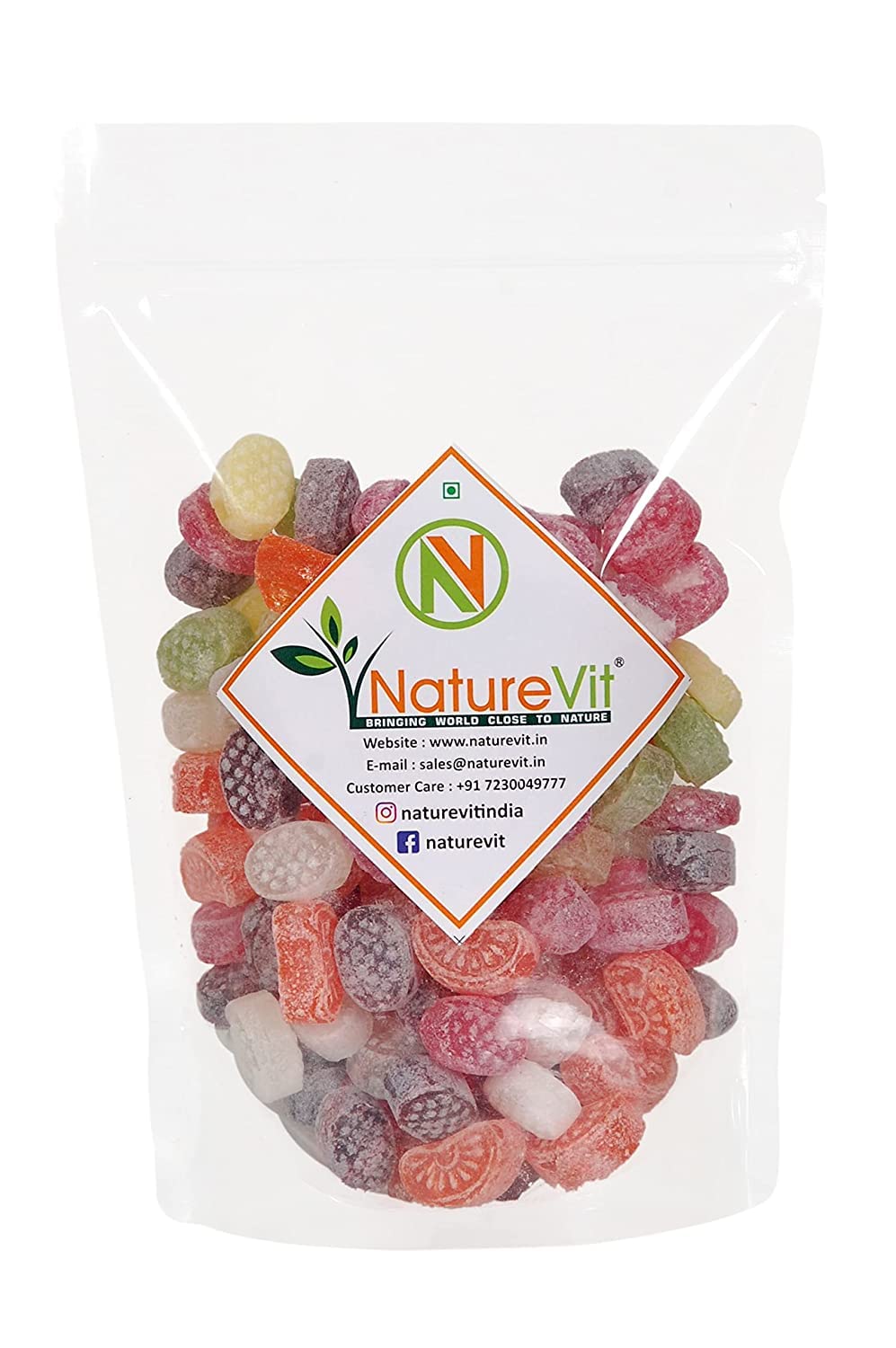 NatureVit Mix Fruit Candy 1 Kg | Khatti Meethi Goli Mouth Freshener | Mixed Flavours – Orange, Lemon, Litchi, Paan, Kali Mirch