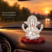 DIVINITI 999 Silver-Plated 4 Hand Ganesha Idol | Ganpati Murti for Car Dashboard, Home, Office & Puja Room | Ganesh Chaturthi & Housewarming Gift with Premium Gift Box | 8 x 8 CM