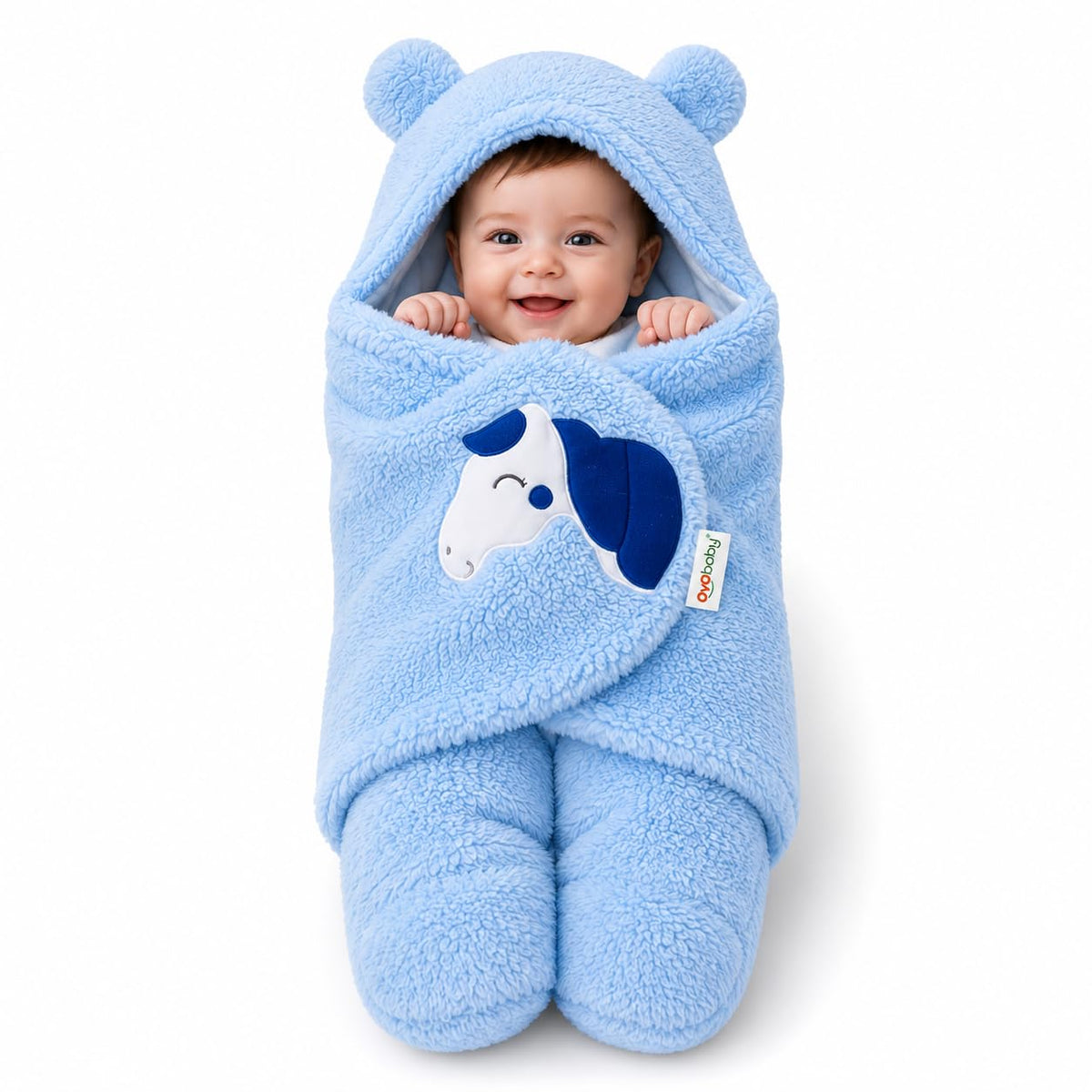 OYO BABY Hooded Swaddle Blanket for Newborns | Super Soft Flannel Wearable Sleeping Bag Wrap | Warm, Cozy & Breathable | Easy Wrap Design | 0–6 Months (72x68 cm) | Unicorn Blue