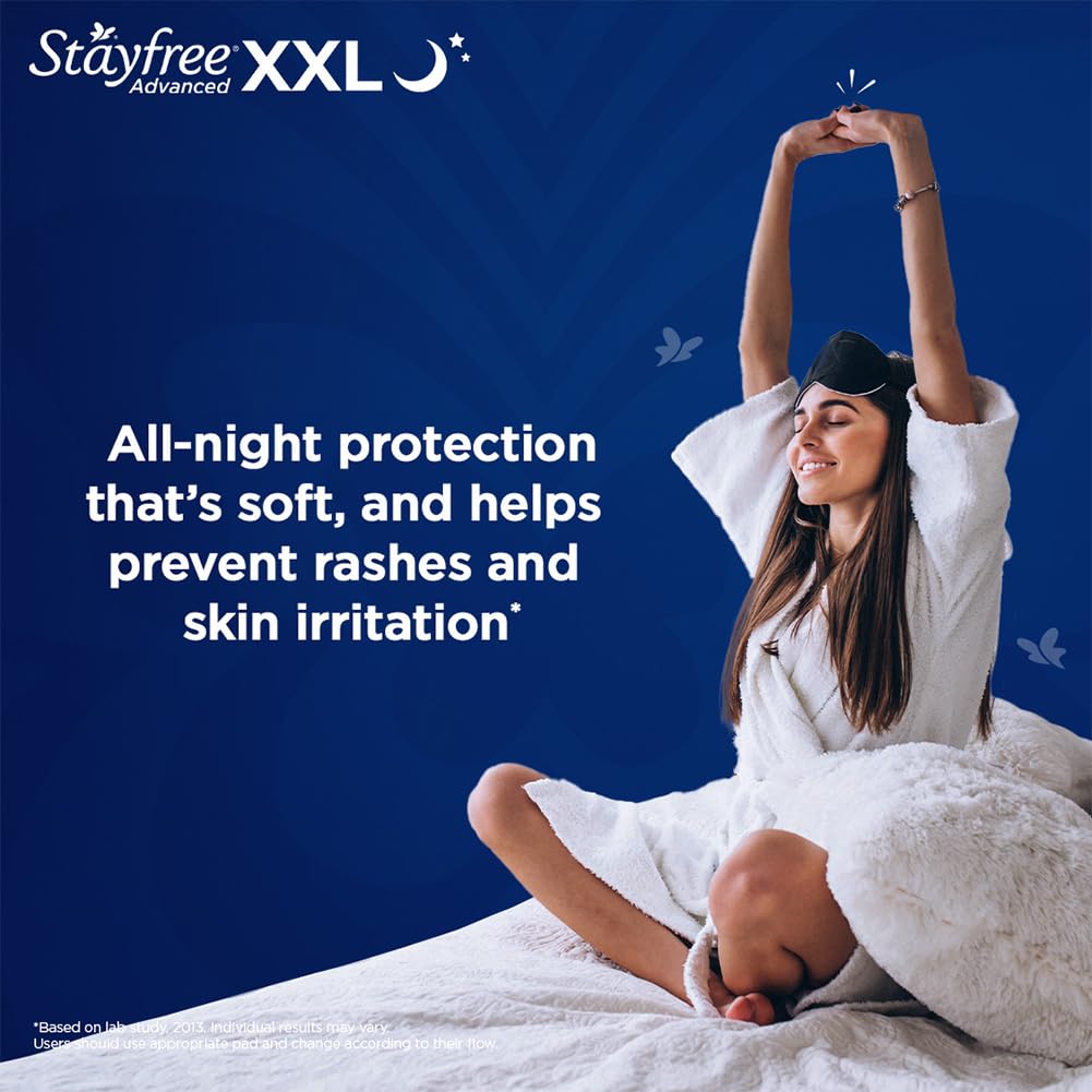 Stayfree Advanced XXL All Night Sanitary Pads For Women | 28 Pads | Soft Cover | 2x Coverage for All Round Protection | Helps Prevent Rashes & Skin Irritation