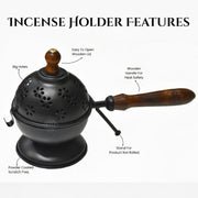 DSH Metal Loban Dani with Wooden Handle Round Dhoop Dani Incense Burner for Bakhoor, Sambrani, Puja & Home Fragrance (LBN-DOM-Black)