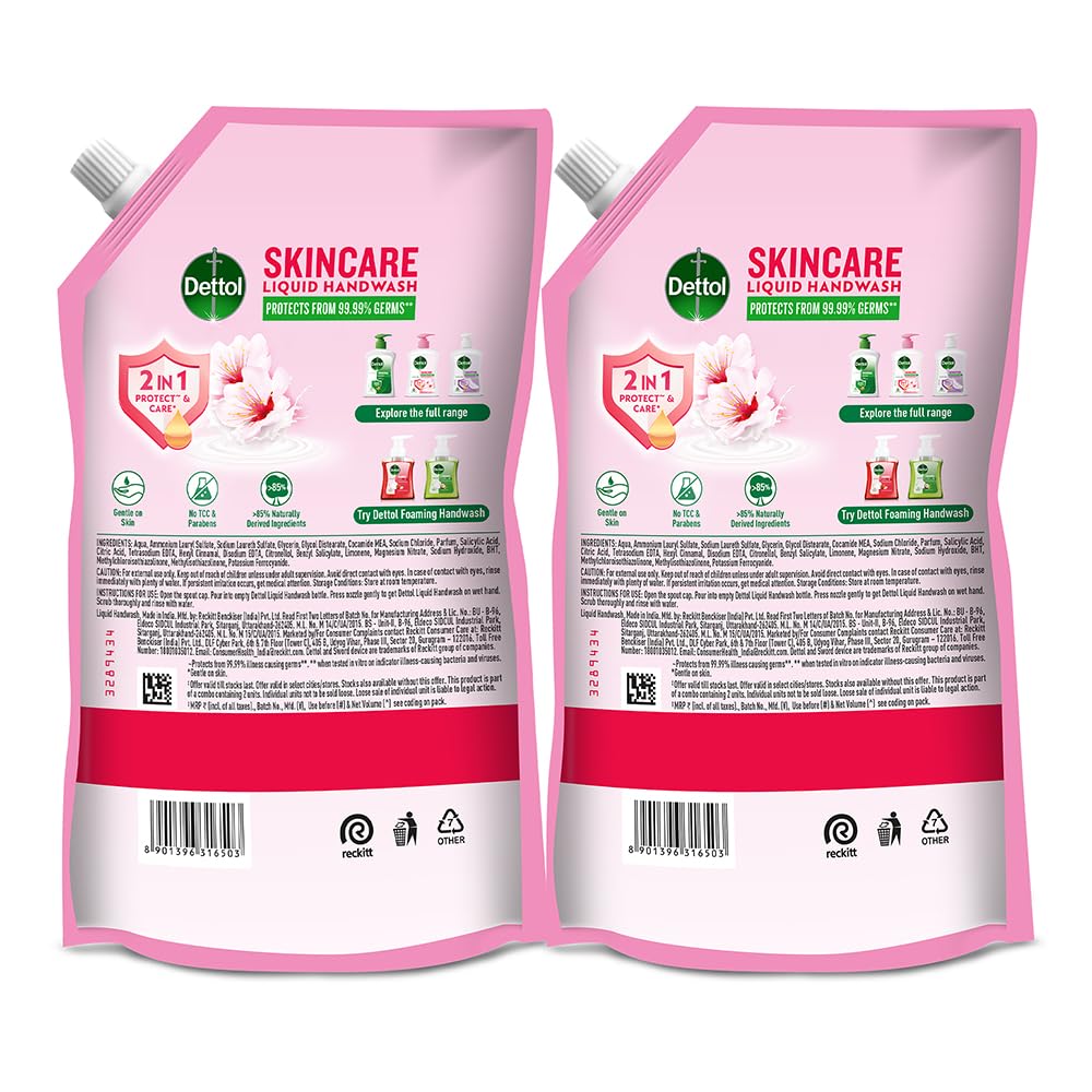 Dettol Liquid Handwash Refill – Skincare Hand Wash- 675ml | pH Balanced | 10x Better Germ Protection
