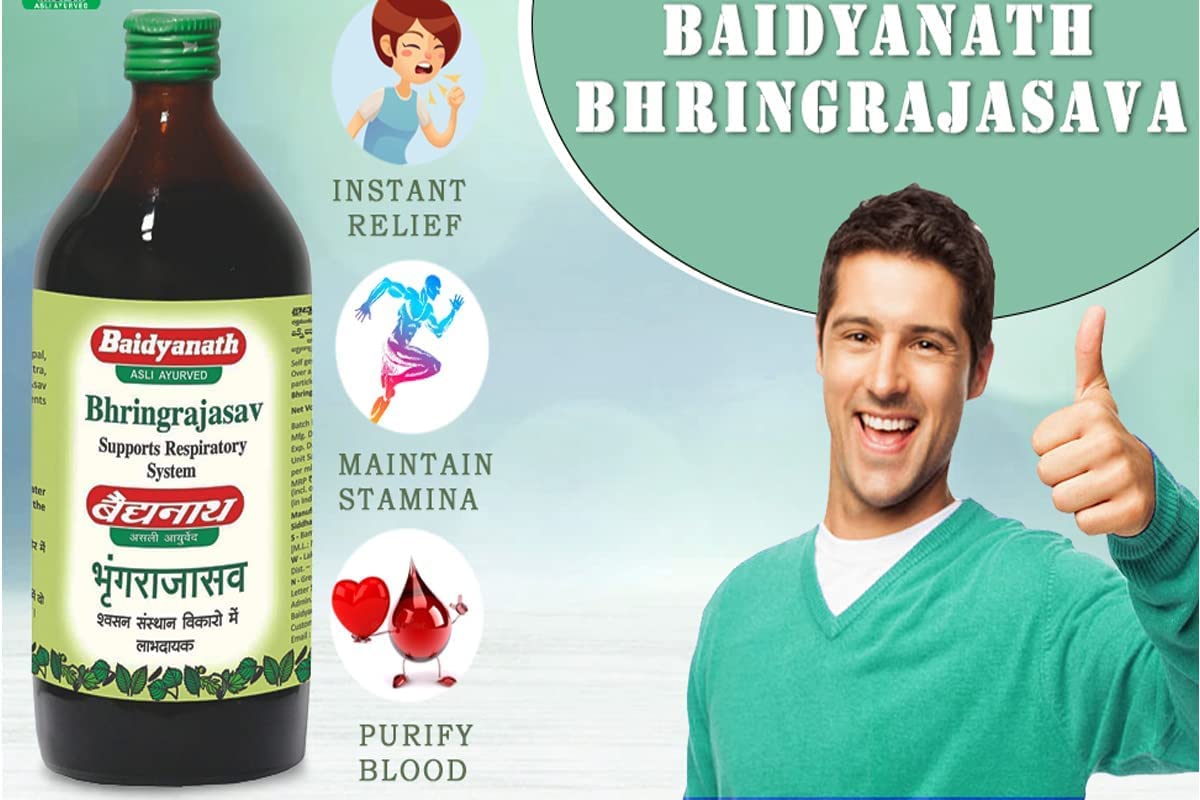 Baidyanath Asli Ayurved Bhringrajasava 450 ml (Pack of 8) Ayurvedic Hair Care Syrup for Healthy Hair and Scalp