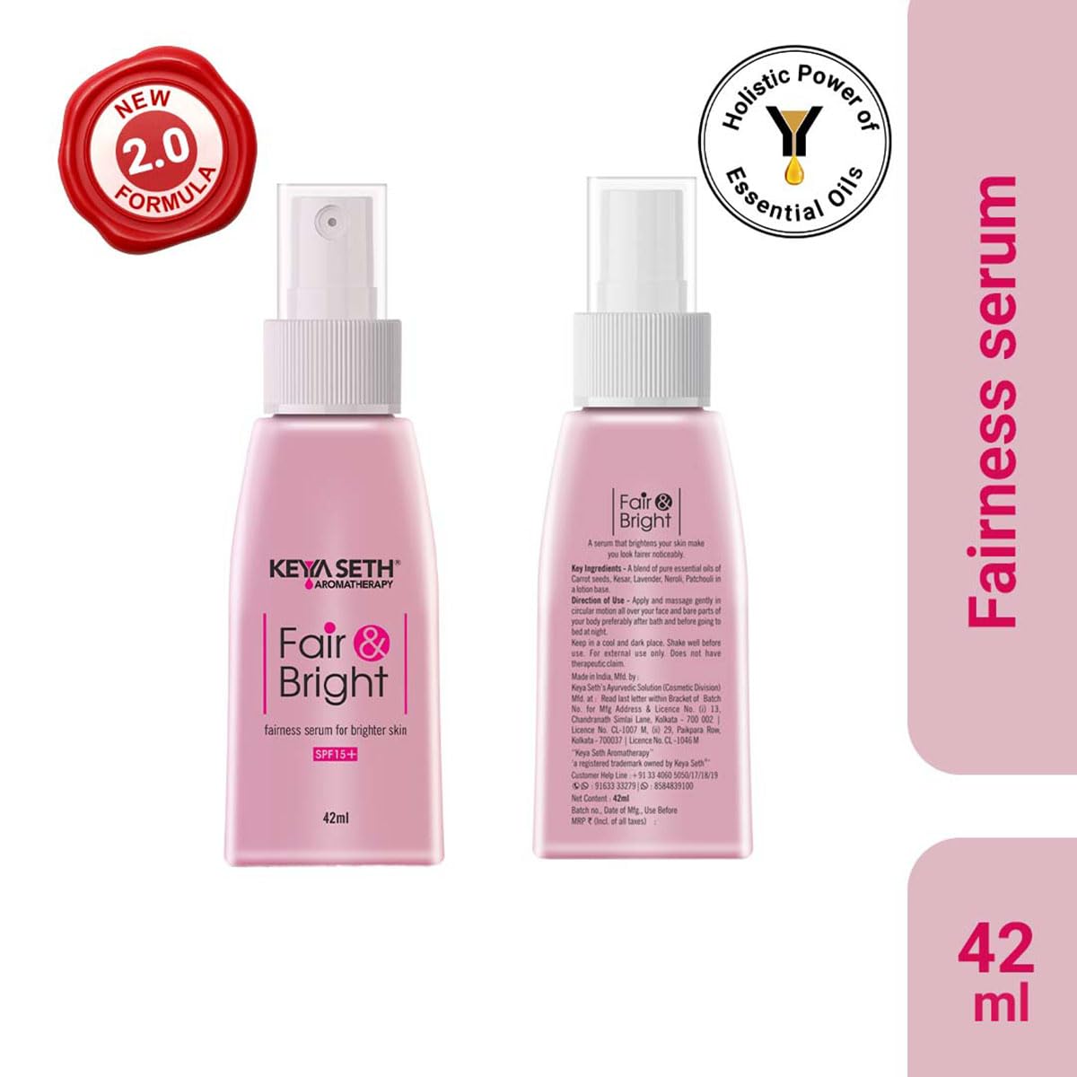 KEYA SETH AROMATHERAPY “Fair & Bright “Serum – Non-Greasy Light weight, Skin Brightening whitening Nourishing with Quick Absorbing for Men & Women.