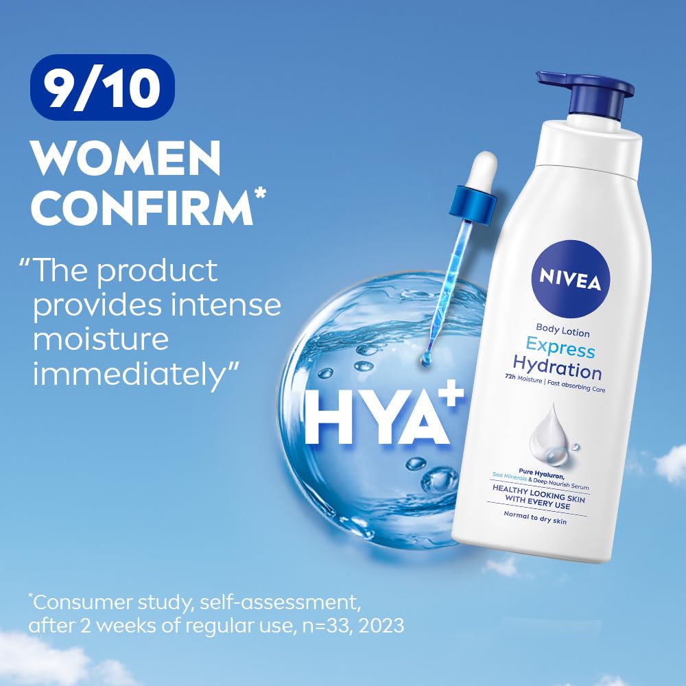 NIVEA Express Hydration Body Lotion, 400ml | 72 H Moisturization & Hydration for Summer | Goodness of Sea Minerals & Deep Moisture Serum | Non Greasy & Healthy Looking Skin |For All Skin Types
