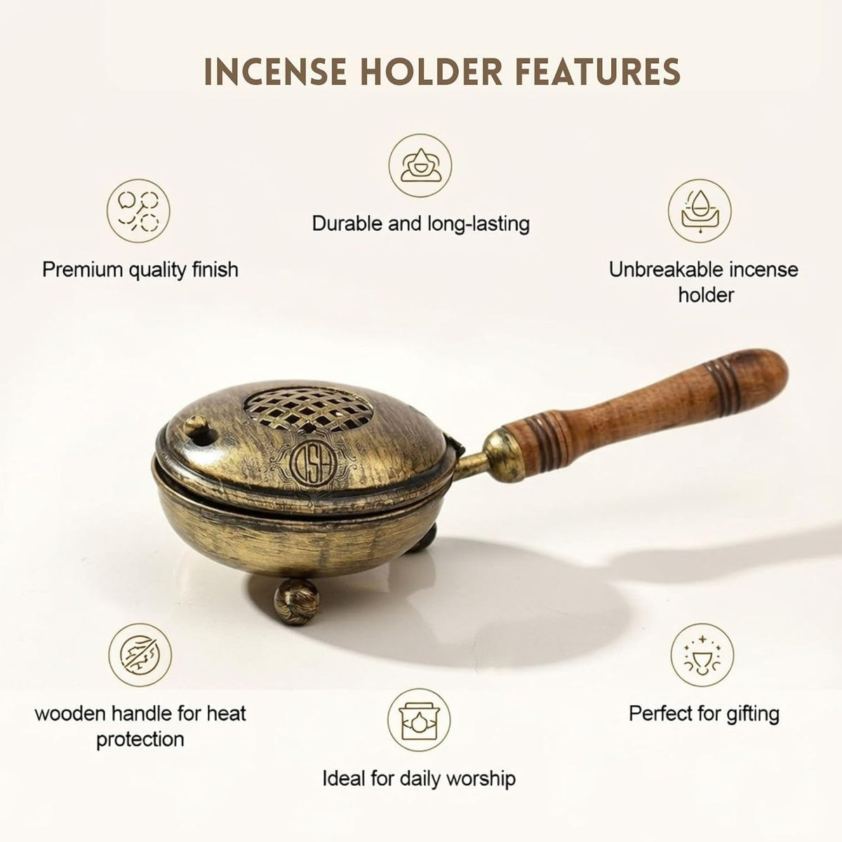 DSH Metal Incense Burner Loban Dani Dhup Dani for Puja Loban Burner with Handle Home Purifying Bakhoor Daan Black.(LBN-Jali-Gold-sml)