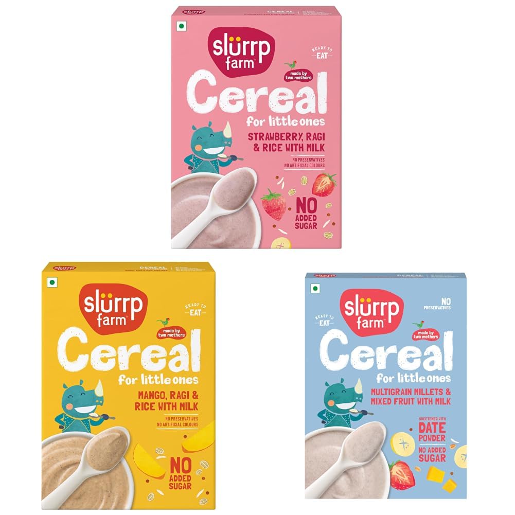 Slurrp Farm Cereal, No Added Sugar Instant Cereal and Multigrain Millets and Mixed Fruits with Milk | 200 g + 200 G + 200g