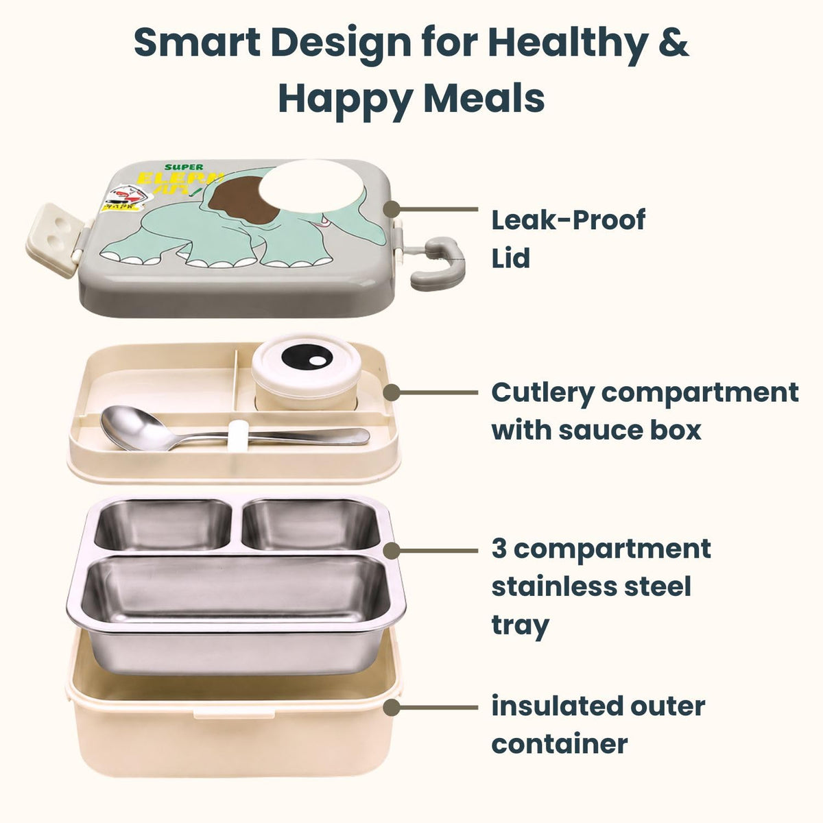 Toy Imagine Kids Stainless Steel Lunch Box, Elephant Grey
