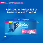 Stayfree Secure Xpert XL Sanitary Pads for Women | 290 mm | 18 Pads | Longer & Wider Pads for Heavy Flow | Air Soft Cover | Helps Prevent Skin Irritation | Fits in Pocket | Gel Lock Pockets for Instant & Deep Absorption | Dermatologically Tested