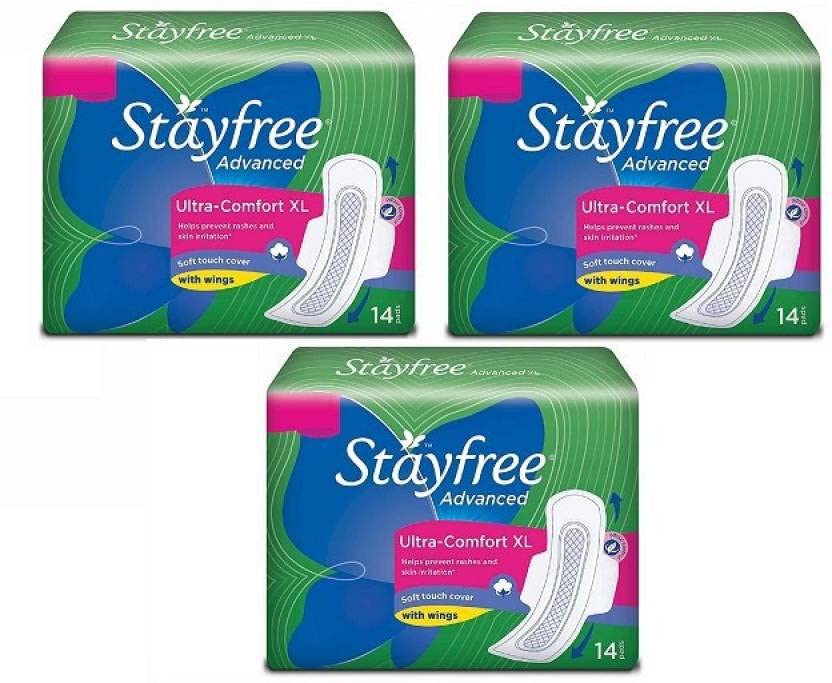 STAYFREE Advance Ultra-Comfort XL With Wings 14+14+14 Count Pack Of Sanitary Pad (Pack of 42)