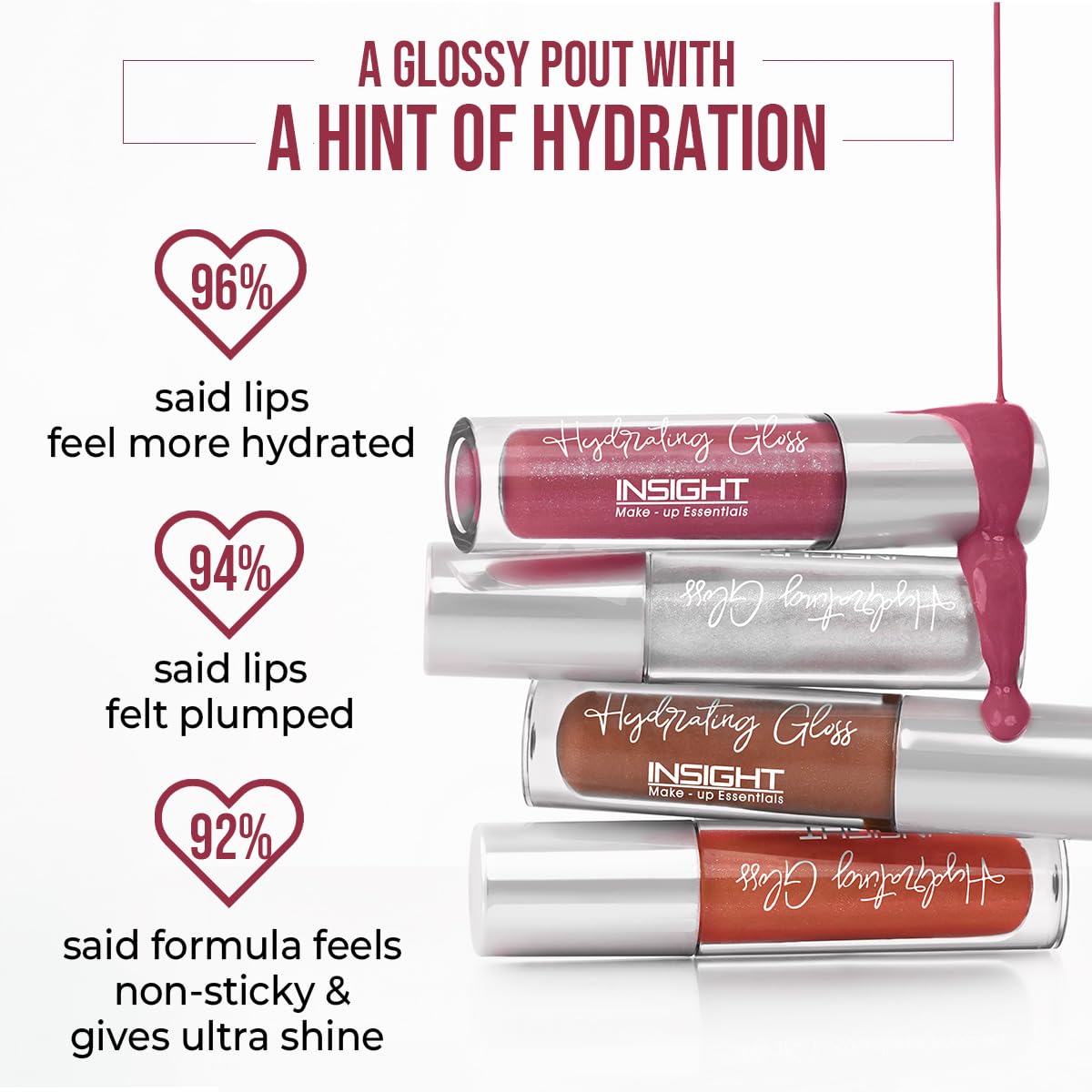 INSIGHT Hydrating Lip Gloss - Pearl Gaze (3.5g) | Moisturizing | Non-Sticky, Plumping & Shiny Finish | Enriched with Coconut Oil, Shea Butter & Vitamin E (Pack of 2)