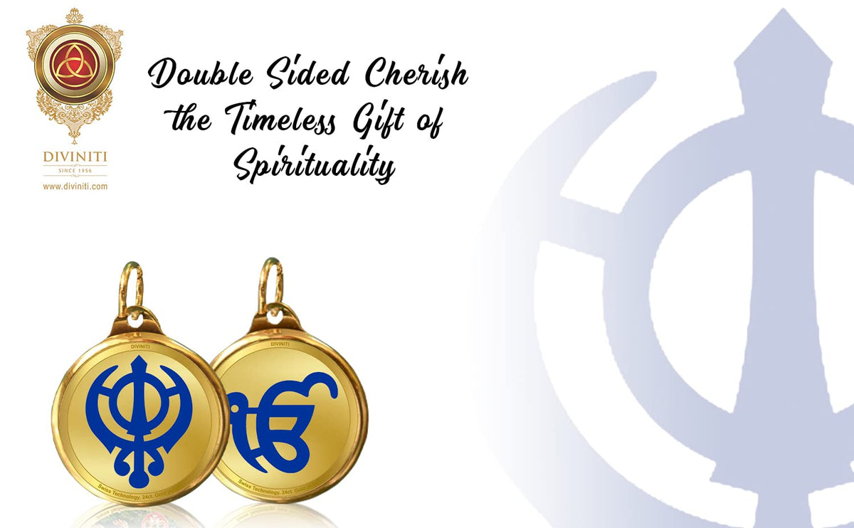 DIVINITI 24K Gold Plated Double-Sided Religious Pendant with Premium Gift Box, Spiritual Locket for Men & Women, Devotional Jewellery for Gifting & Everyday Wear | Khanda Sahib & Ek Onkar