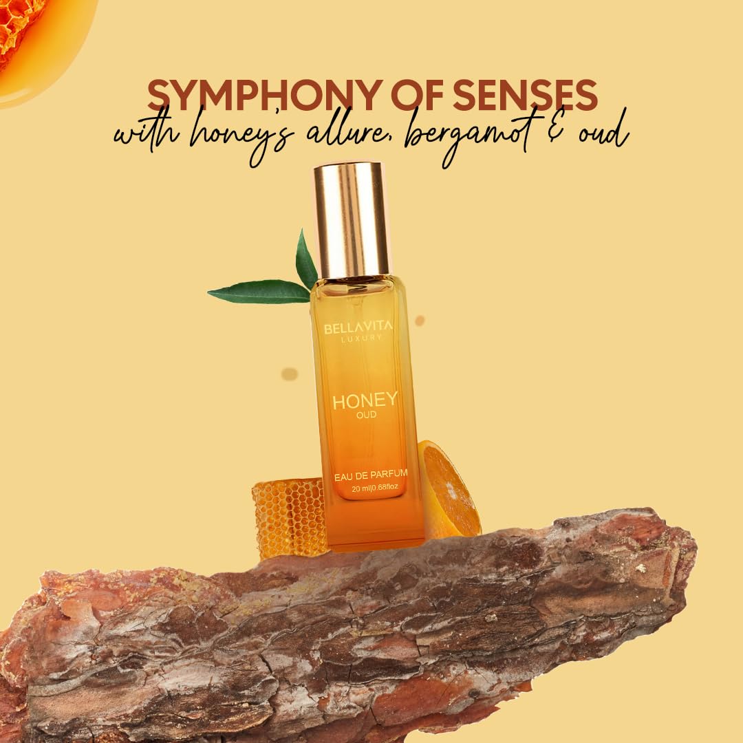 Bella Vita Luxury Honey Oud Unisex Liquid Eau De Parfum With Bergamot, Patchouli, Vanilla Premium, Long Lasting Sweet & Spicy Fragrance, 20ml