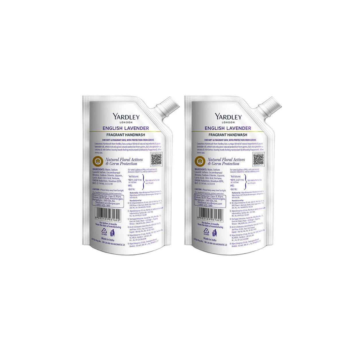 Yardley London English Lavender 600ml Pack of 2 Fragrant Handwash| Infused with Pure Lavender Oil| Germ Protection| For Soft & Fragrant Skin