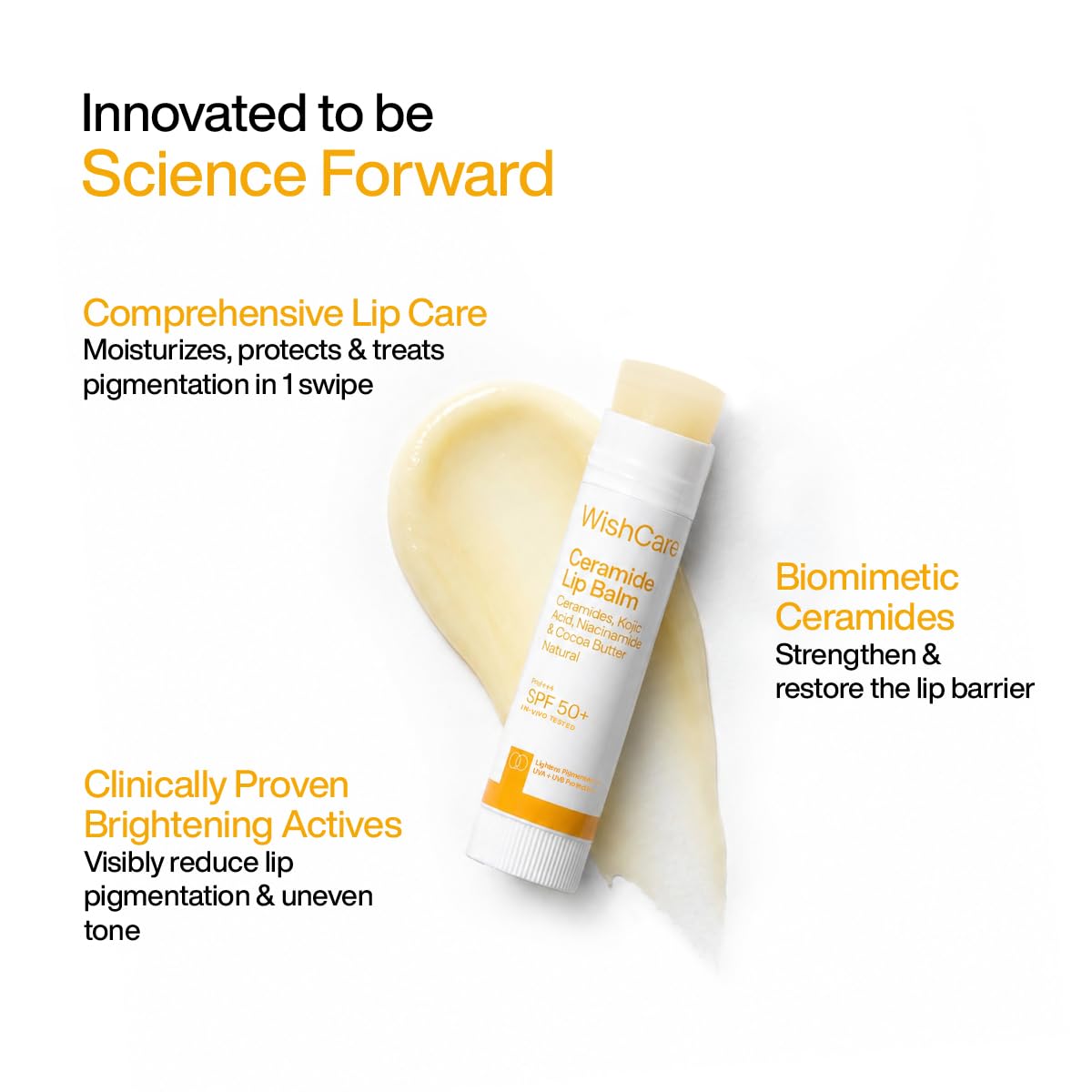 WishCare Ceramide Lip Balm SPF 50 PA++++ | Brightening Lip Balm for Dark Lips | In-Vivo Tested | Kojic Acid & Niacinamide | Natural & Untinted | For Women & Men | 5g