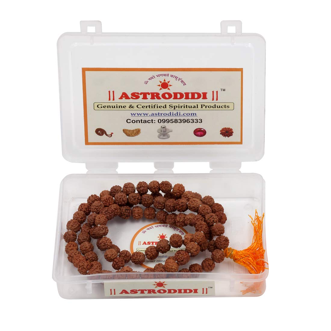 ASTRODIDI 5 Mukhi Rudraksha Mala for Mantra Jaap and Wearing | Certified and Natural 108+1 Beads Five Face Panchmukhi Rudraksh Mala for Men and Women (Beads Size 7-8 MM)