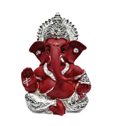 DIVINITI 999 Silver Plated Ganesh Idol for Office Desk Puja Room God Ganesha Idol for Home Decor Ganpati for Gift 3.5 inches (8.89 x 5.08 cm) (Mukut Silver red), Religious