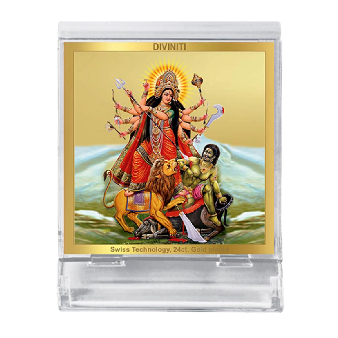 DIVINITI 24K Gold Plated Religious Car Dashboard Frame | Premium God Idol Frame for Car, Home Mandir & Office Table | Spiritual Gift, Decorative Showpiece | Durga-2