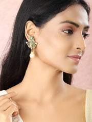 Priyaasi Green Kundan Pearls Gold Plated Floral Drop Earring