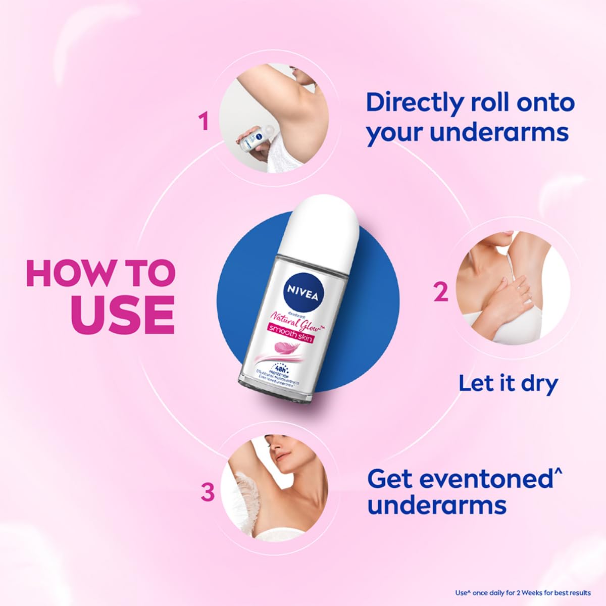 NIVEA Natural Glow Smooth Skin Deodorant Underarm Roll On For Women|Vitamin C,Vitamin E,Avocado Oil And Licorice Extract|72 H Even Toned,Smooth & Bright Underarms|0% Alcohol And Dermat Approved|50 Ml