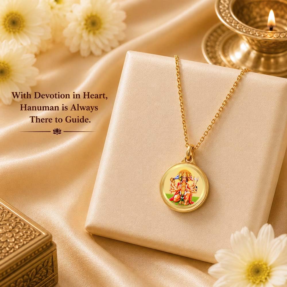 DIVINITI 24K Gold Plated Double-Sided Religious Pendant with Premium Gift Box, Spiritual Locket for Men & Women, Devotional Jewellery for Gifting & Everyday Wear | Panchmukhi Hanuman & Yantra - CLR Pendant