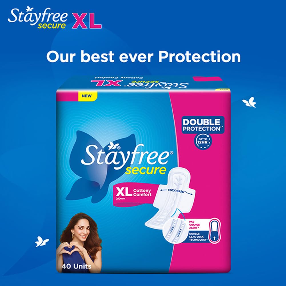 Stayfree Secure xl | Combo packs 120 Pads | Cottony Soft Sanitary Pads for Women | with Leak Lock Technology | Odour Control | Absorbs upto 100% Fluid | Up to 12 Hours of Protection