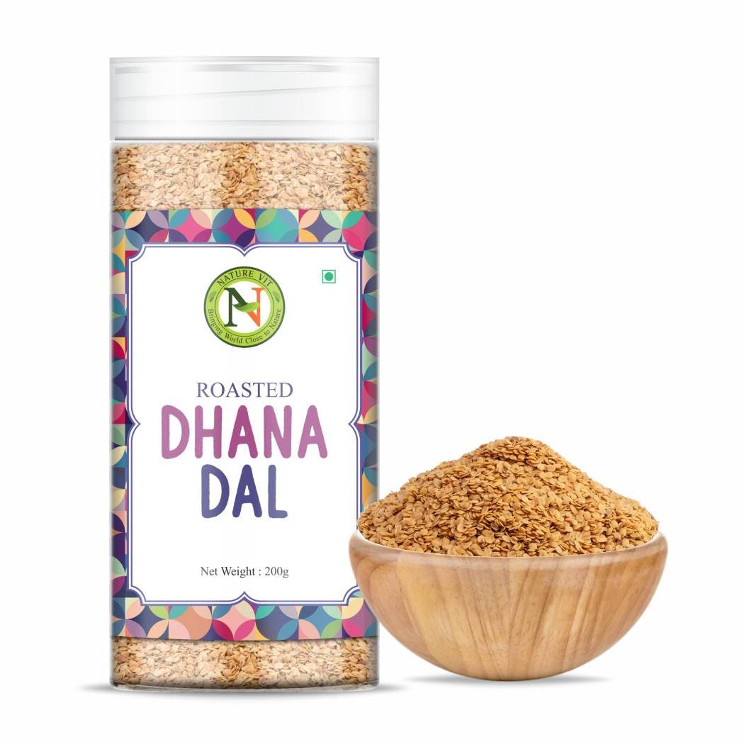 NatureVit Roasted Dhana Dal 200g | Split Coriander Seeds | Traditional Mouth Freshener & Digestive Aid | Crunchy & Aromatic Snack