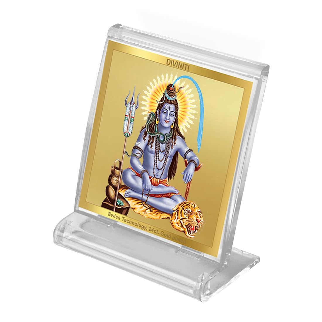 DIVINITI 24K Gold Plated Religious Car Dashboard Frame | Premium God Idol Frame for Car, Home Mandir & Office Table | Spiritual Gift, Decorative Showpiece | Shiva