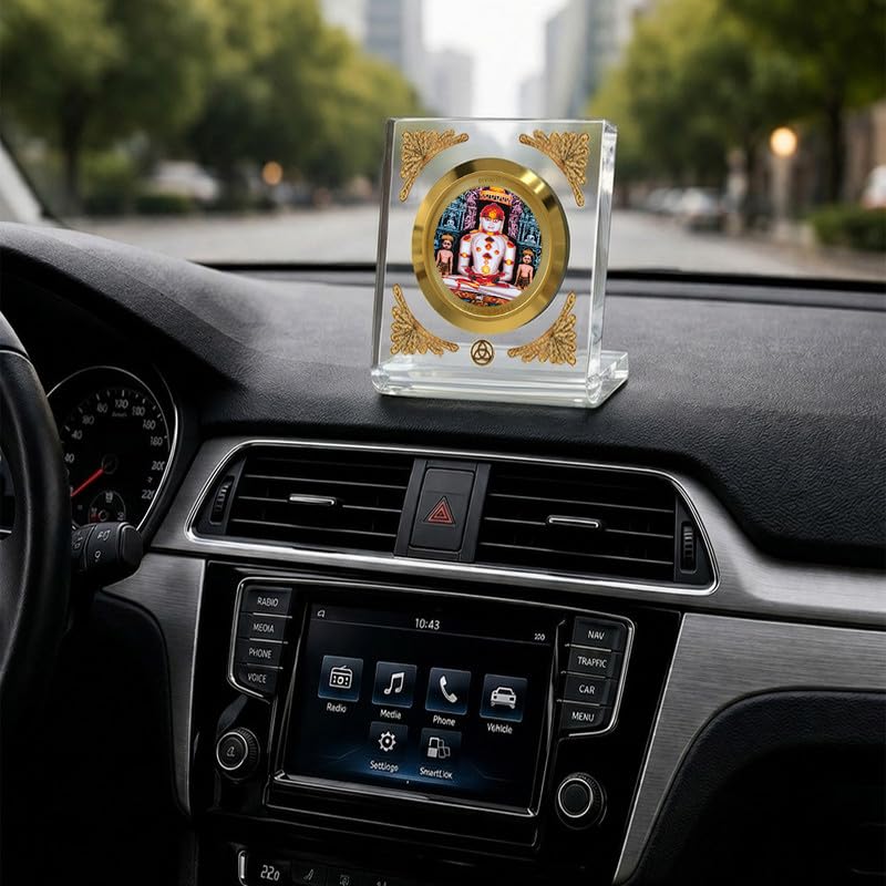 DIVINITI 24K Gold Plated Lord Adinath Acrylic Frame for Car Dashboard, Home Temple & Office Table | Premium Spiritual Gift, Blessings for Protection & Positivity, 8x7 cm Decorative Showpiece