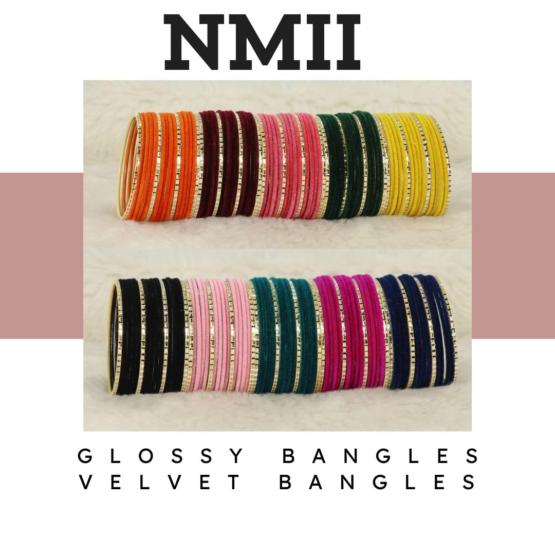NMII 10 Colour Velvet Bangles Combo Set For Women and Girls | Premium Metal Bangle Set | Multicolour Bangles Set | Traditional Plain Simple Velvet Bangles- Set of 160 Bangles