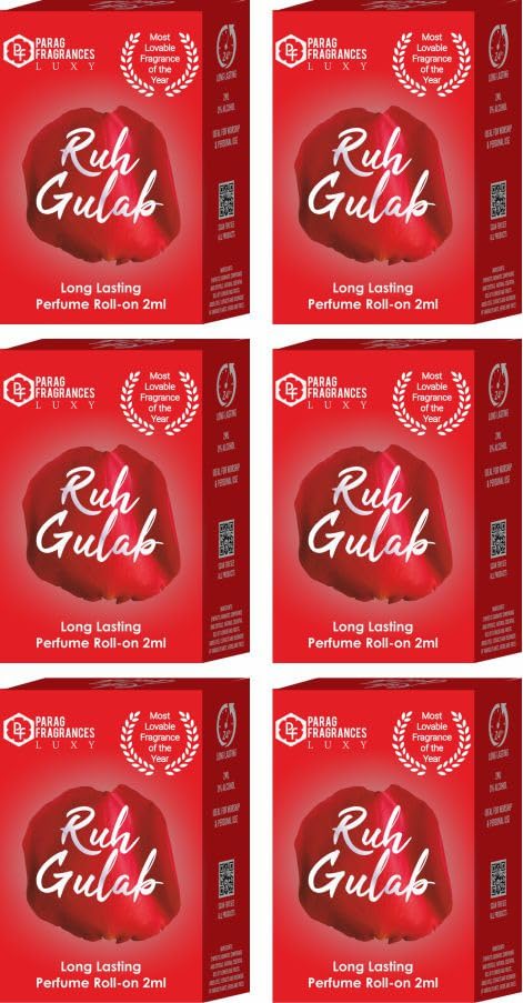 Parag Fragrances Ruh Gulab Attar Combo Pack (2ml x 6pc) | Alcohol-Free Long Lasting Perfume Oil | Premium Floral Ittar for Personal & Religious Use | Unisex | 2ml New Series