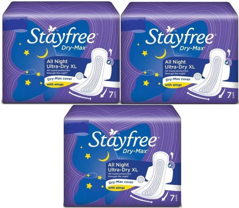 STAYFREE Dry-Max All Night XL Wings Sanitary Pad (Pack of 7+7+7) Sanitary Pad (Pack of 3)